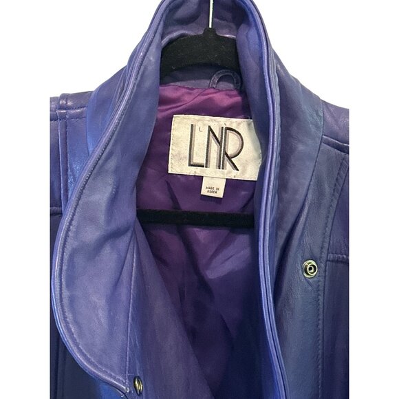 LNR Size M Vintage Cobalt High Collar Genuine Leather Jacket Snap Front Womens - Picture 11 of 11